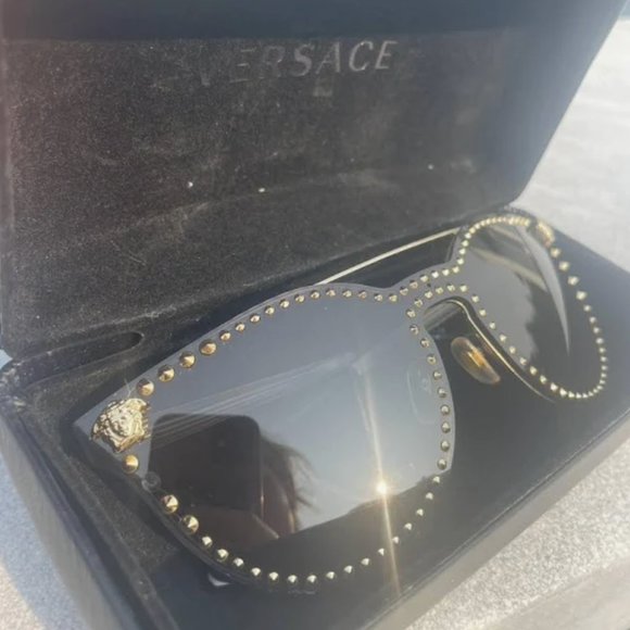 Versace Studded Flat Top Wrap Around Sunglasses - Picture 3 of 3